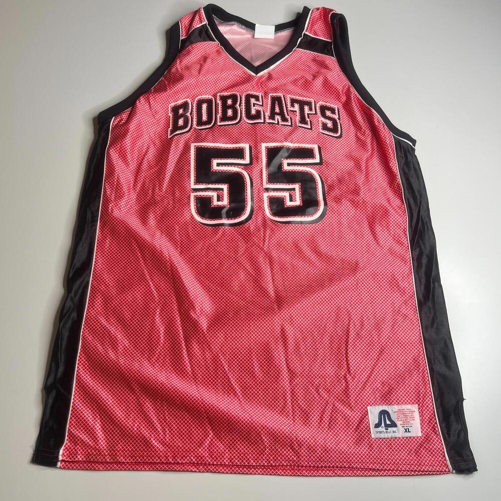 80s Vintage Sports Belle‎ Bobcats Basketball Jersey #55 XL Red Black USA Made